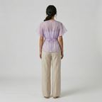 Flutter Sleeve Sheer Waist Blouse