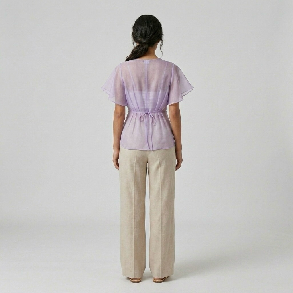 Flutter Sleeve Sheer Waist Blouse