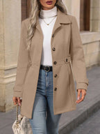 Women's Tailored Belted City Coat with Notch Collar