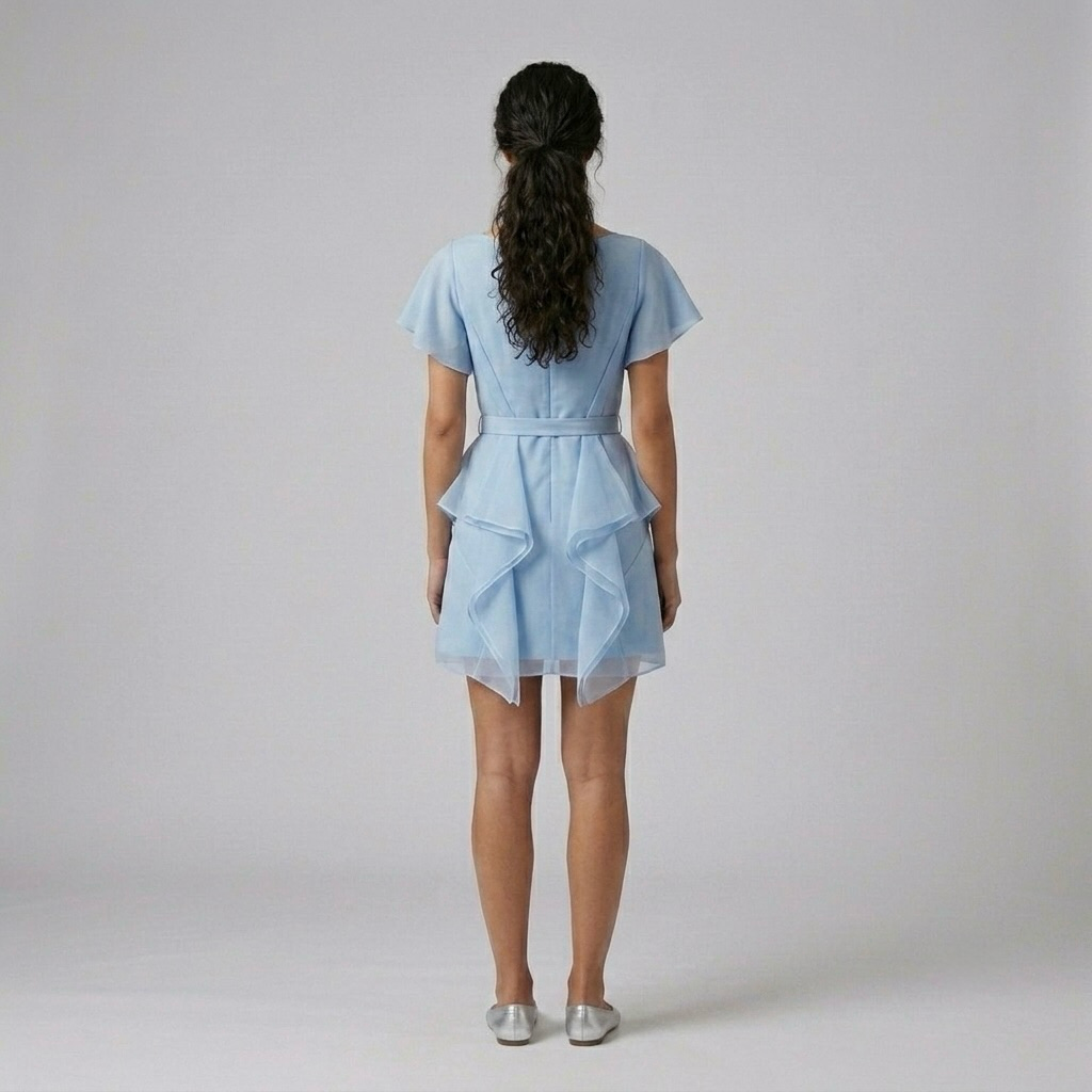 Belted Cascade Hem Mini Dress