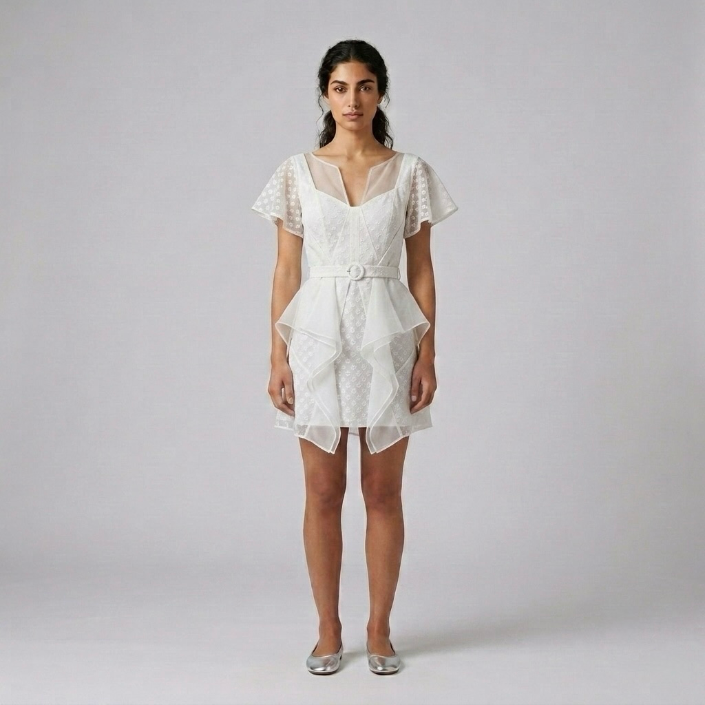 Belted Cascade Hem Mini Dress