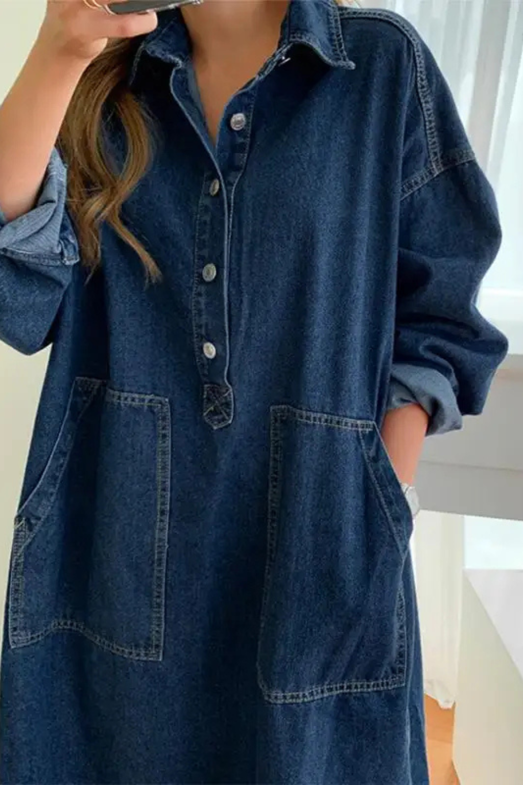 Women's denim maxi dress - back view