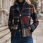 Women's Plaid Stand-Collar Mid-Season Coat