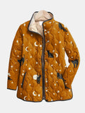 Black Cat Halloween Print Quilted Jacket