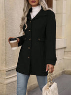 Women's Tailored Belted City Coat with Notch Collar