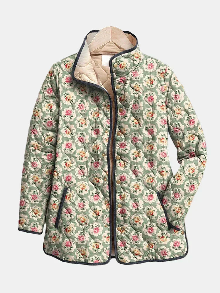 Vintage Floral Art Print Quilted Jacket