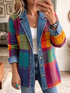 Women's Color-Block Plaid Knit Jacket