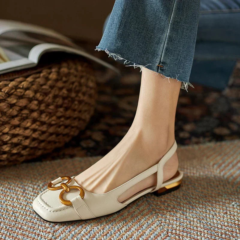 Women's Slingback Square Toe Flats with Open Heel