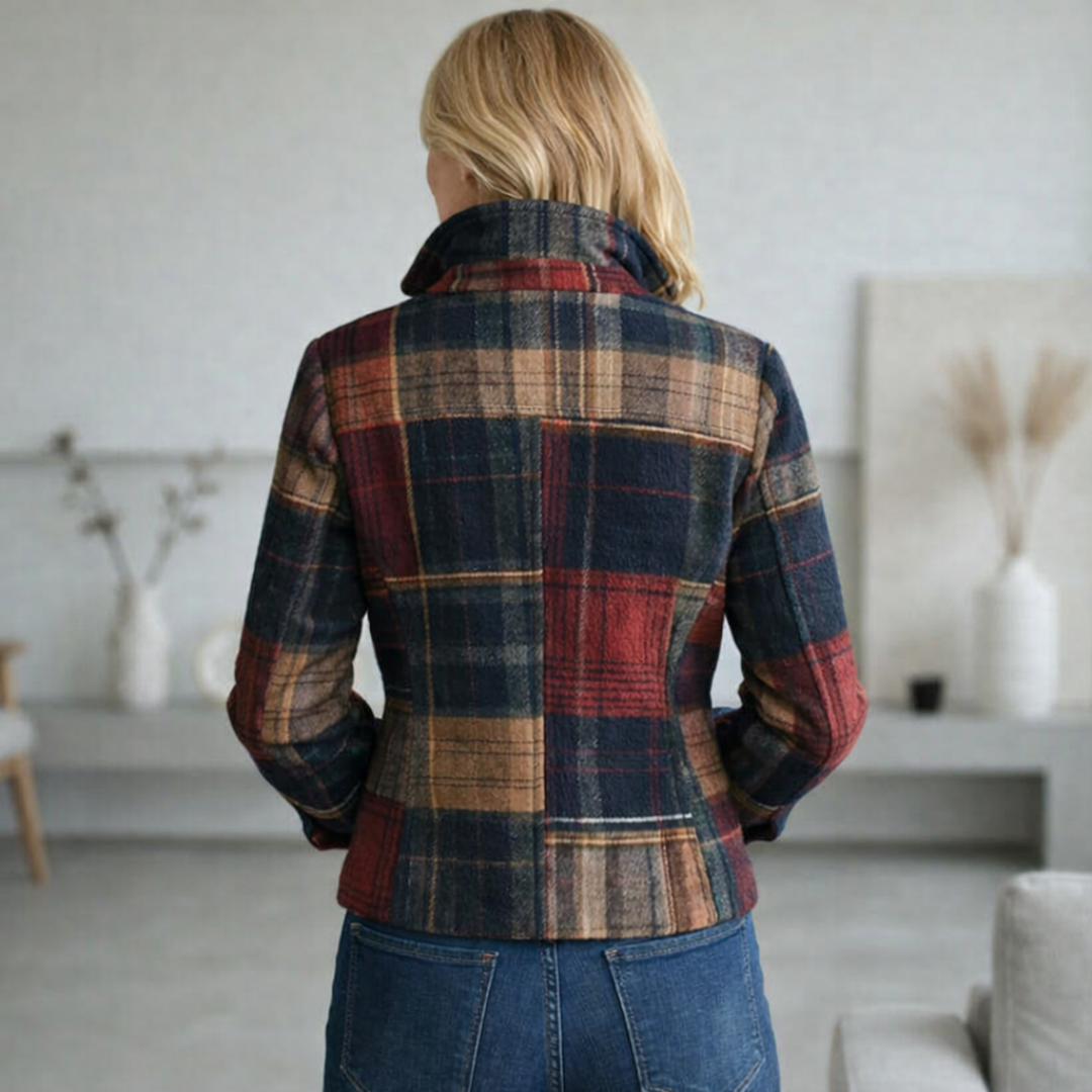 Women's Plaid Stand-Collar Mid-Season Coat