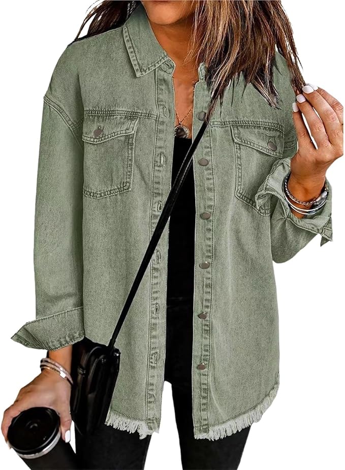Women's Oversized Button-Front Jacket with Drop Shoulders