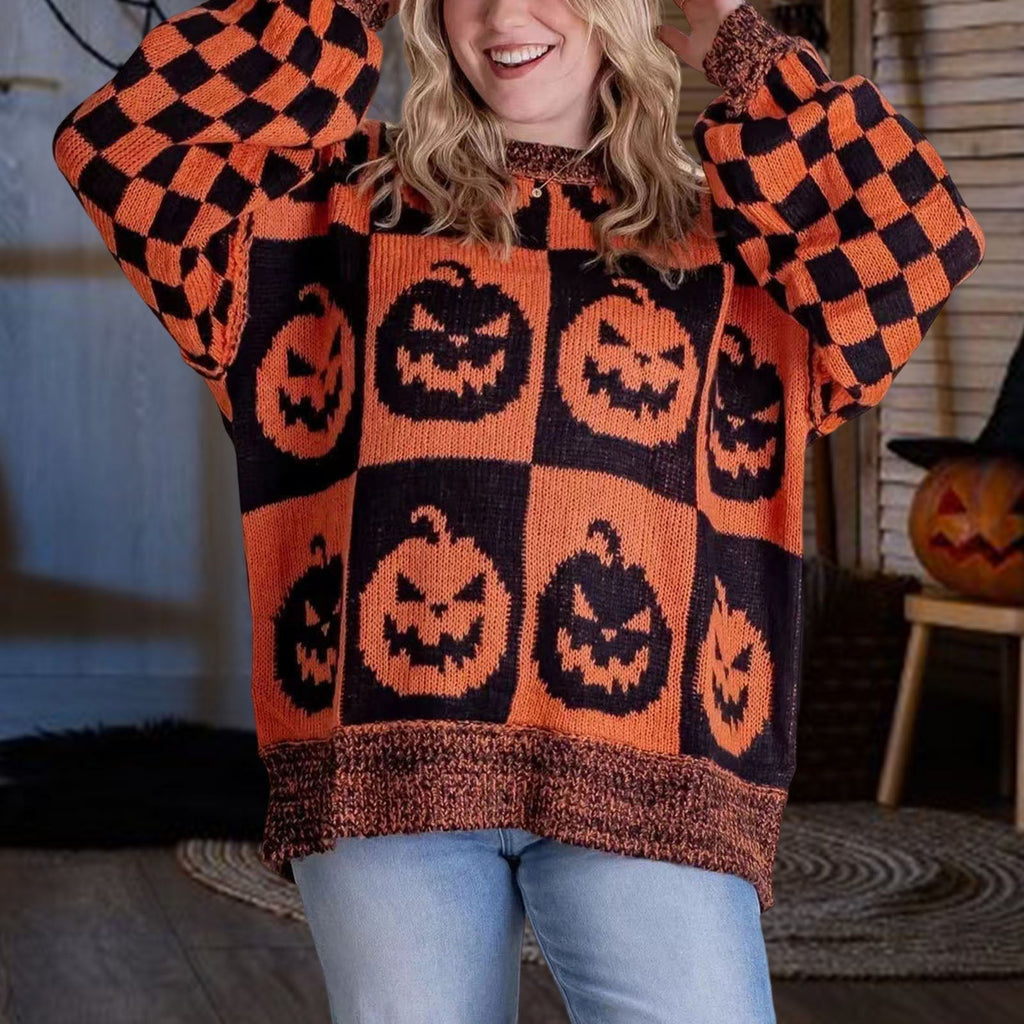 Pumpkin Print Turtleneck Sweater - Dark Gray