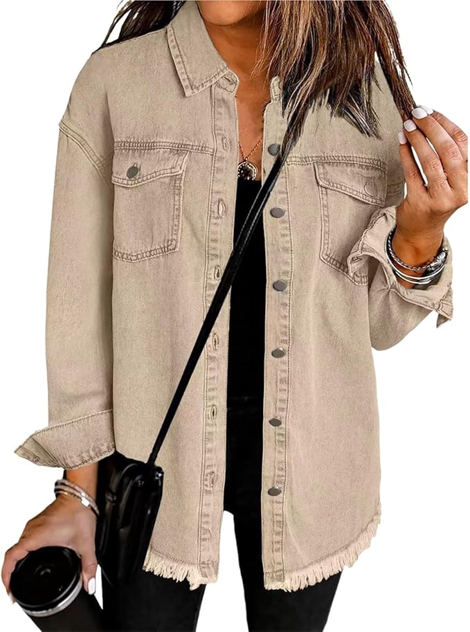 Women's Oversized Button-Front Jacket with Drop Shoulders