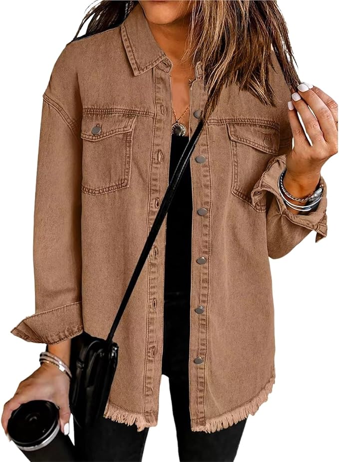 Women's Oversized Button-Front Jacket with Drop Shoulders