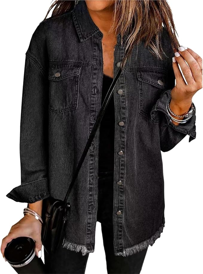 Women's Oversized Button-Front Jacket with Drop Shoulders