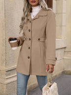 Women's Tailored Belted City Coat with Notch Collar