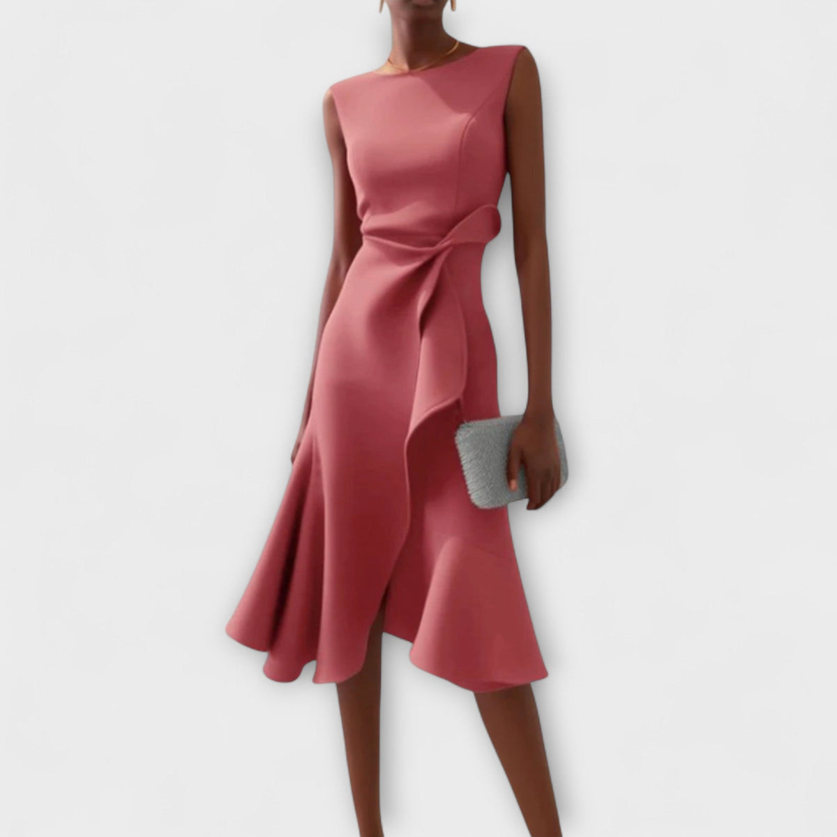 Women's Ruffle Hem Wrap Midi Dress back