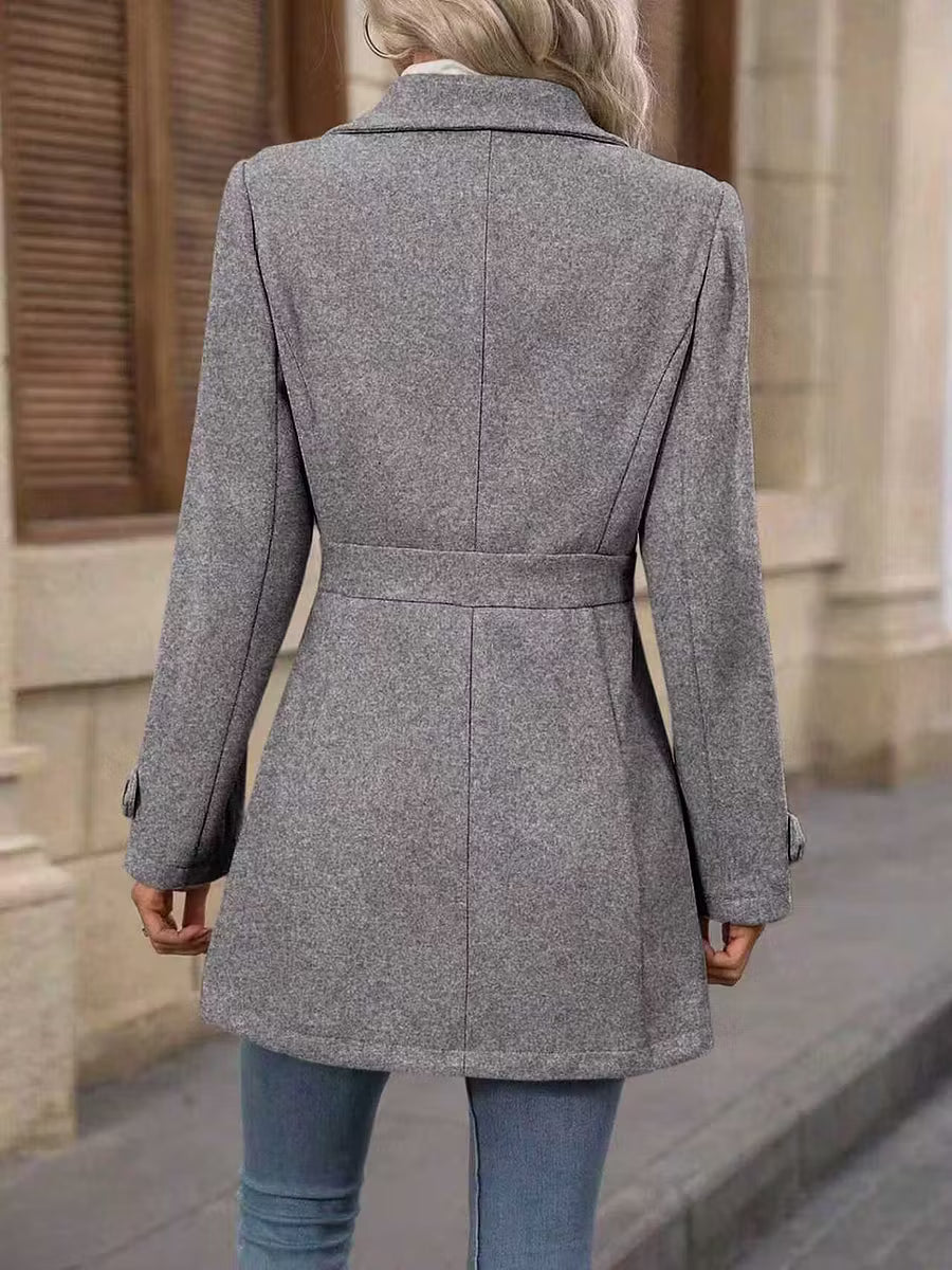 Women's Tailored Belted City Coat with Notch Collar