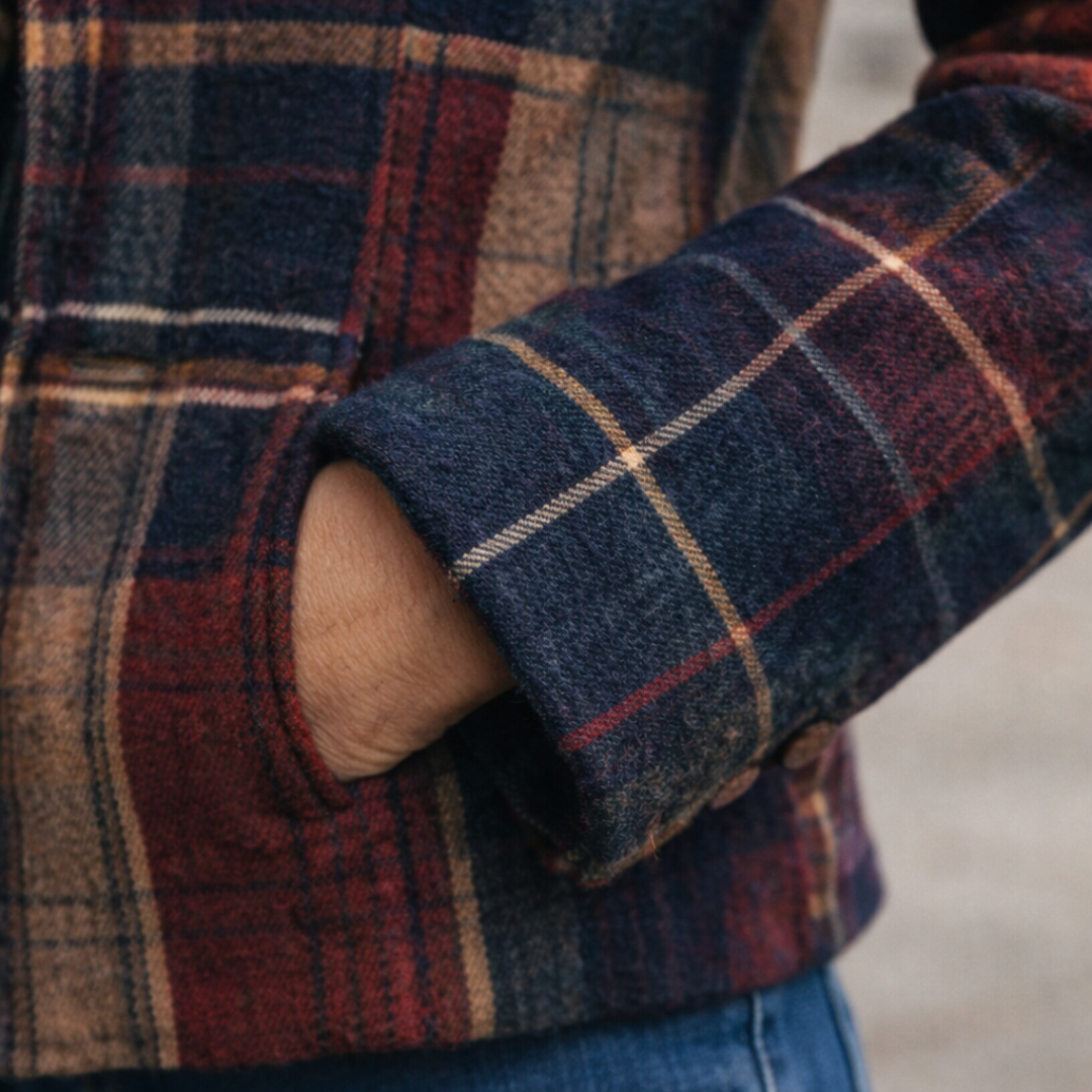 Women's Plaid Stand-Collar Mid-Season Coat