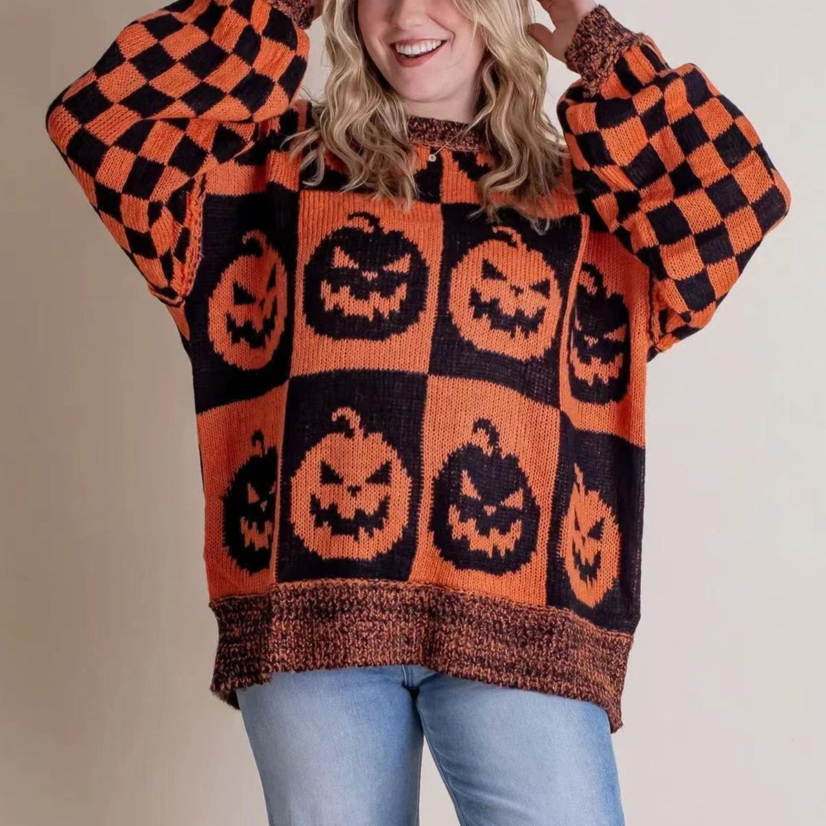Pumpkin Print Turtleneck Sweater - Back