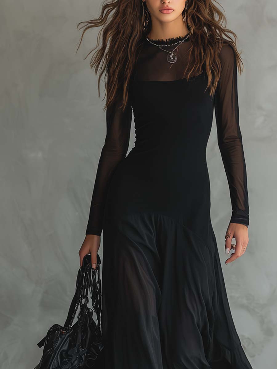 Women's Fitted Black Mini Dress with Square Neckline and Cap Sleeves - Black - Side View