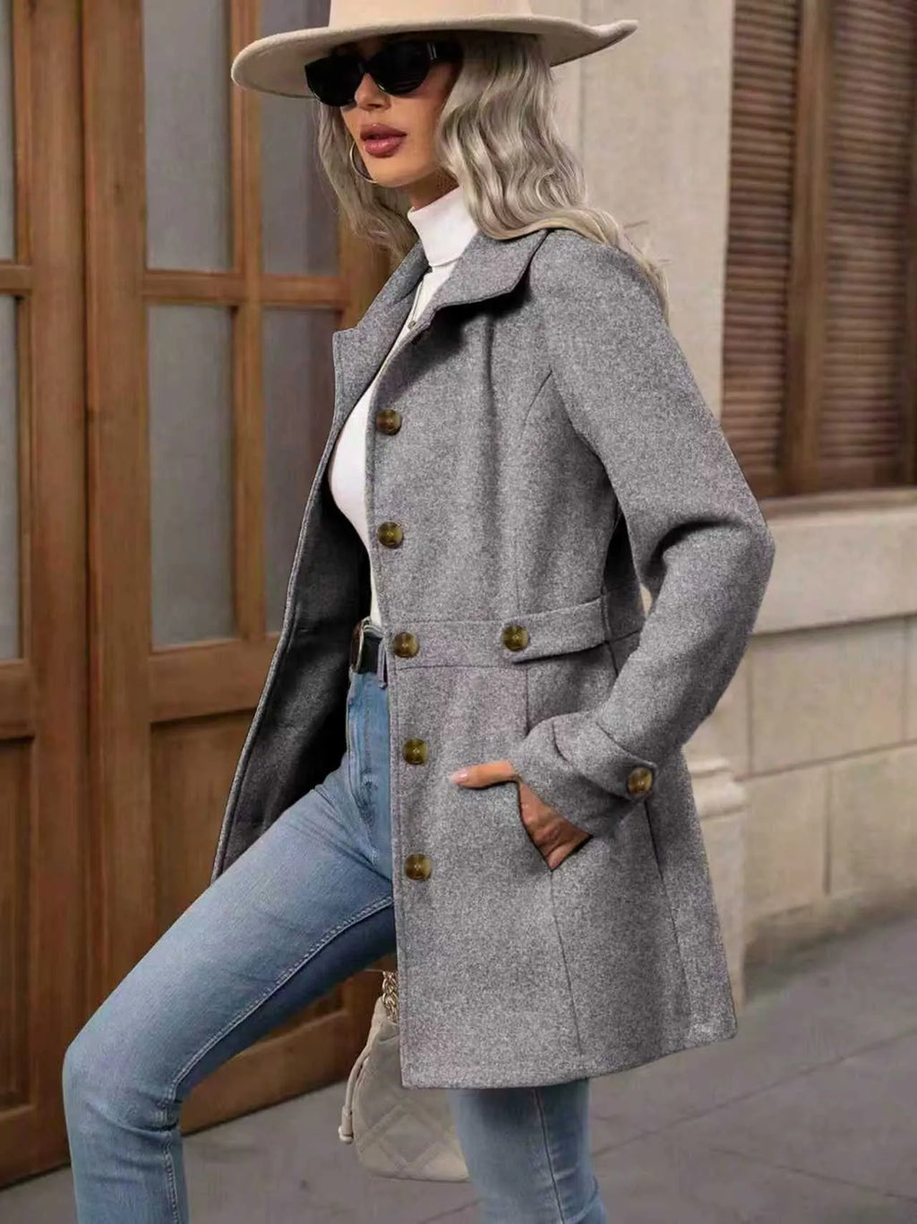 Women's Tailored Belted City Coat with Notch Collar