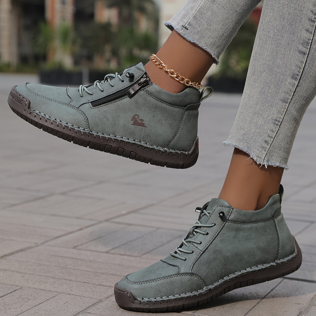 Women's Lace-Up Sneakers with Cushioned Sole and Mesh Panels