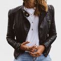 Women's Faux Leather Jacket with Zippered Pockets