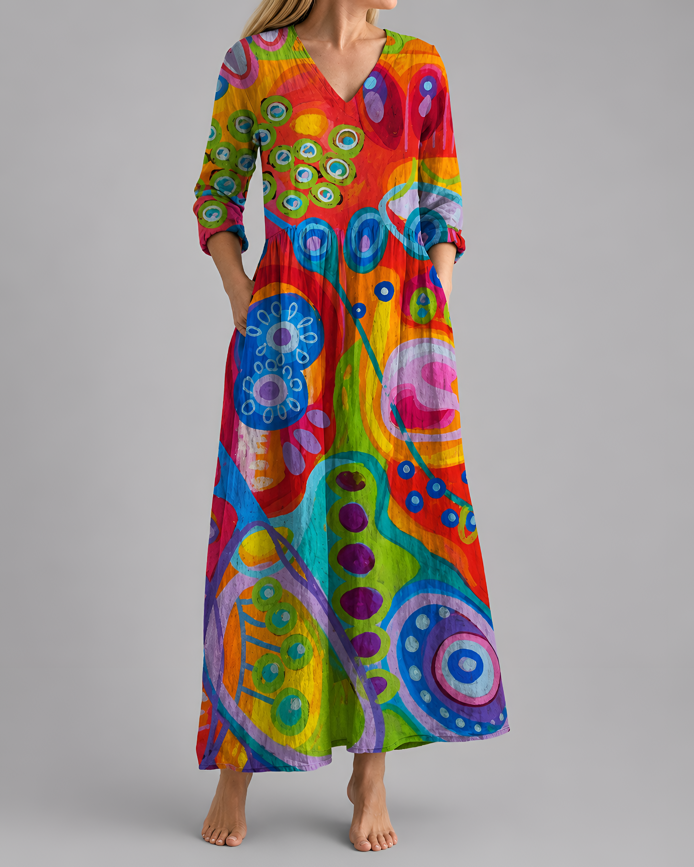 Abstract print relaxed maxi dress - front view