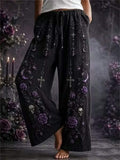 Women's Halloween Gothic Print Elastic Waist Wide-Leg Pants