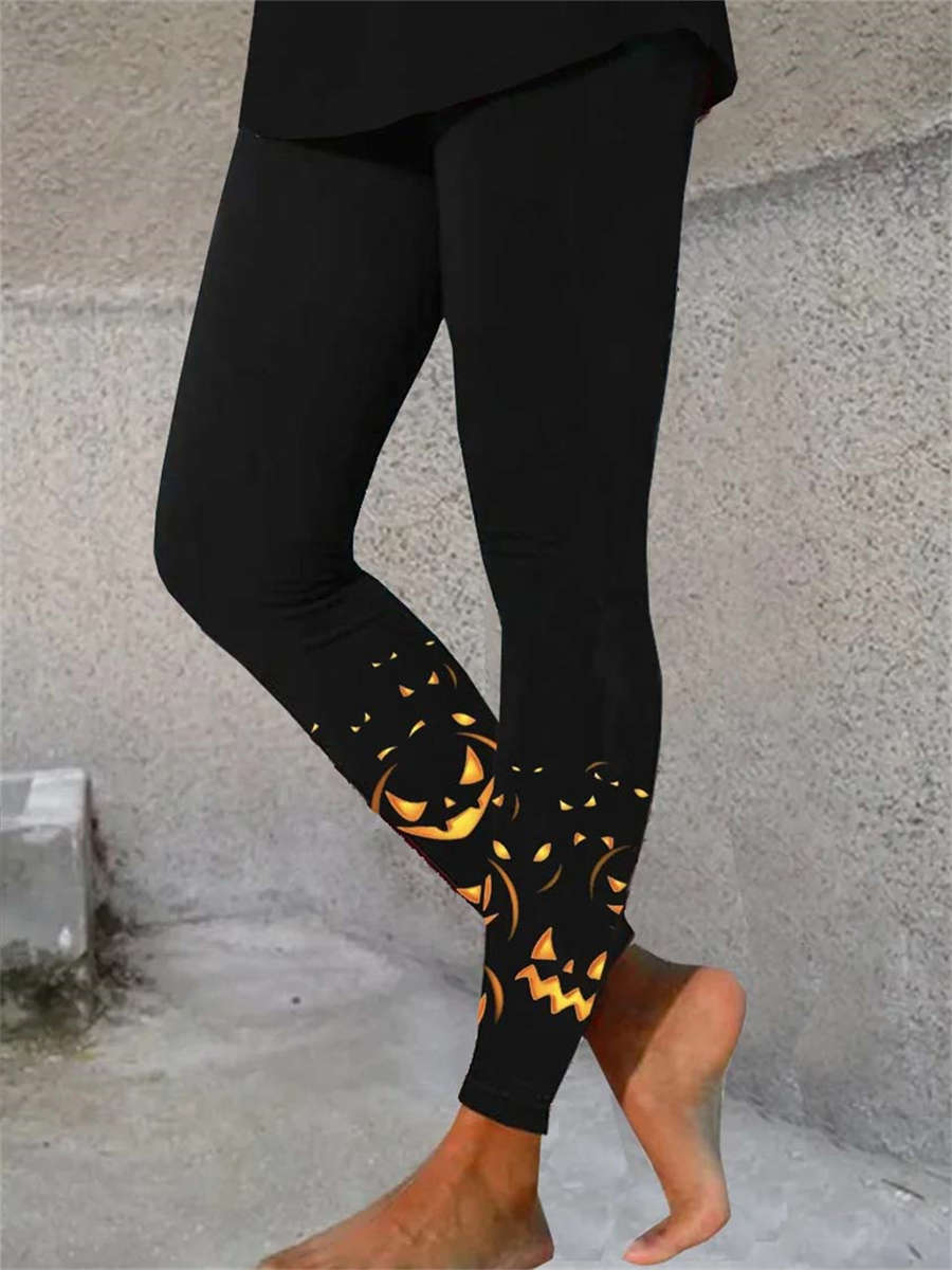 Women's Halloween Pumpkin Leggings Black