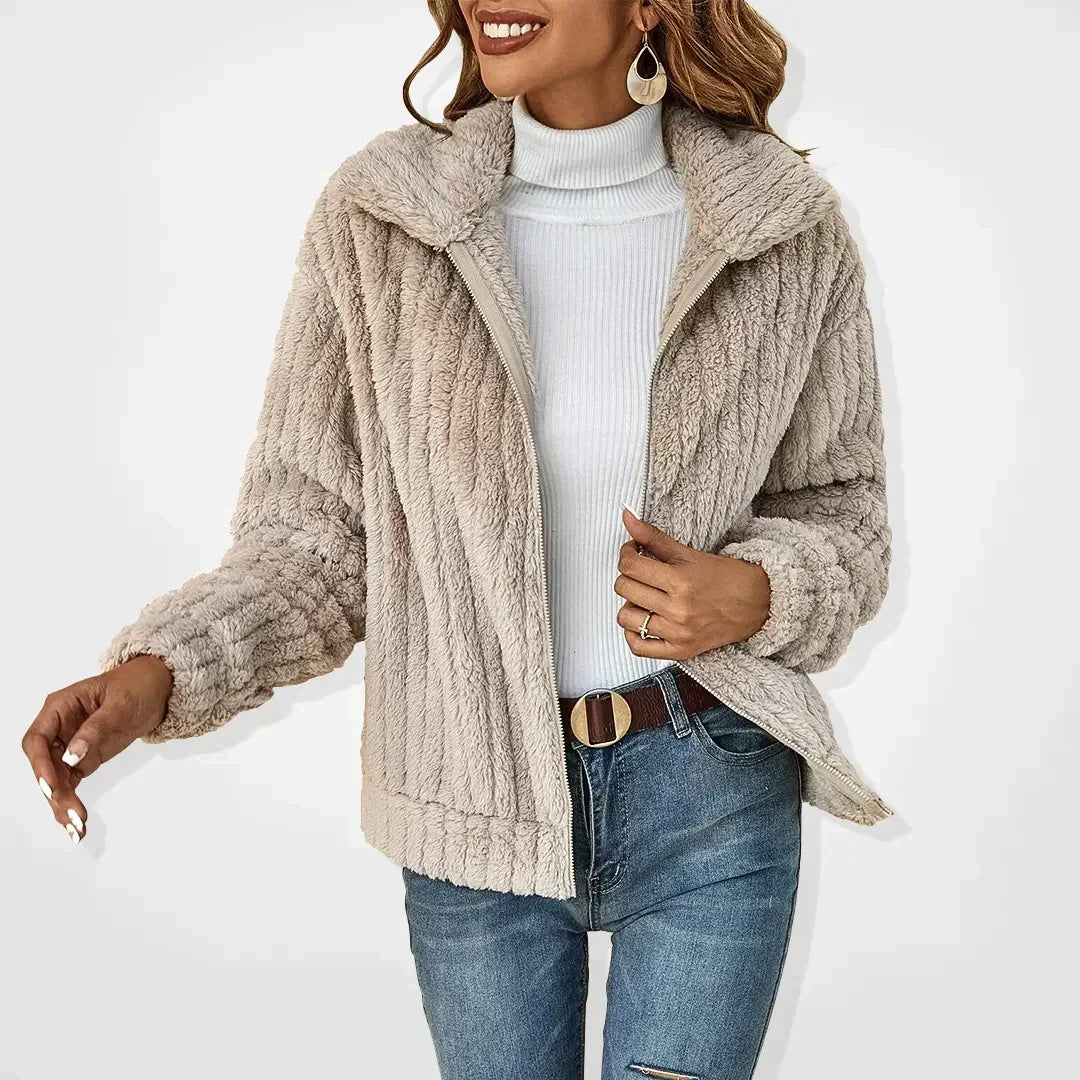 Women's Zip-Front Textured Plush Jacket