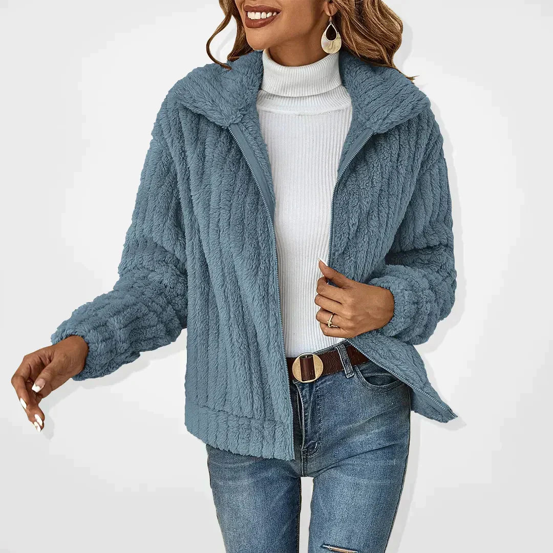 Women's Zip-Front Textured Plush Jacket