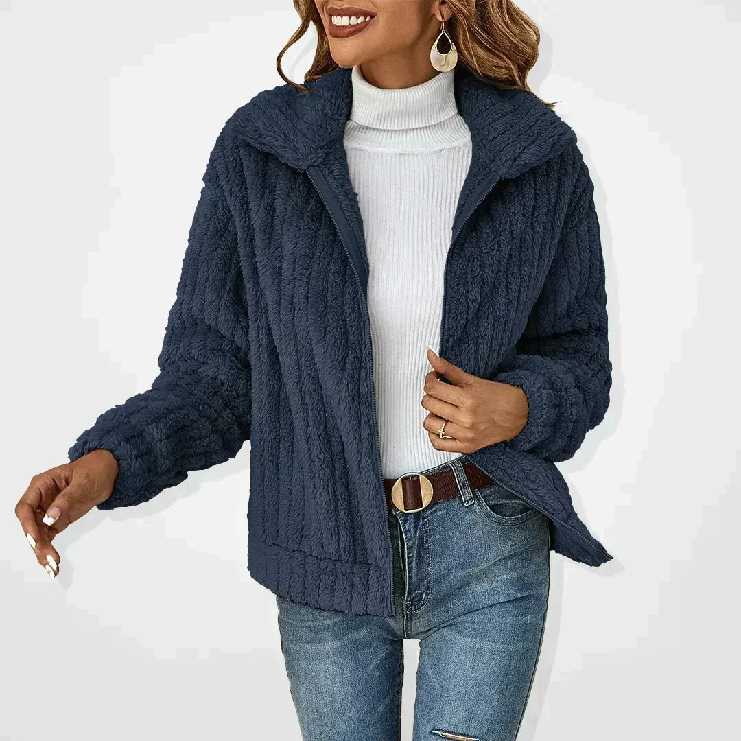 Women's Zip-Front Textured Plush Jacket