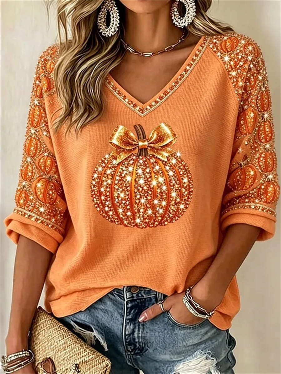 Women's Halloween Pumpkin Blouse Orange