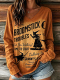 Women's Halloween Witch Letter Print V-Neck Long Sleeve Top