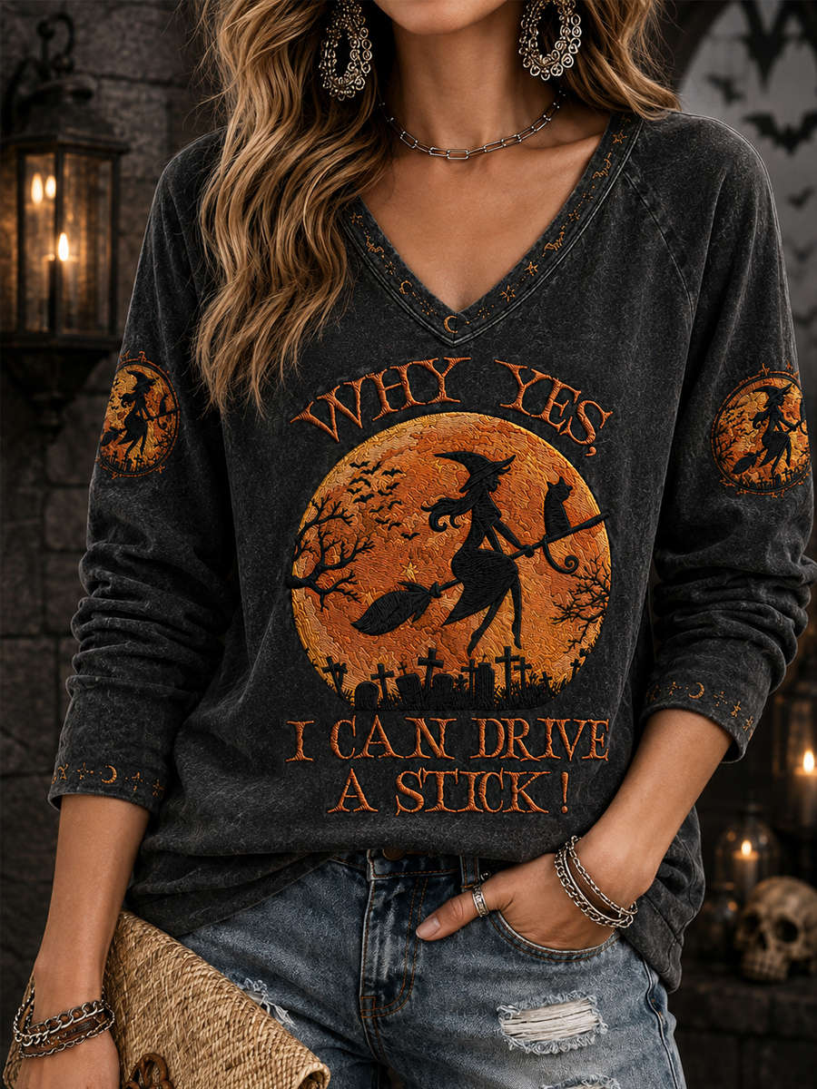 Women's Halloween Witch Moon Top Black