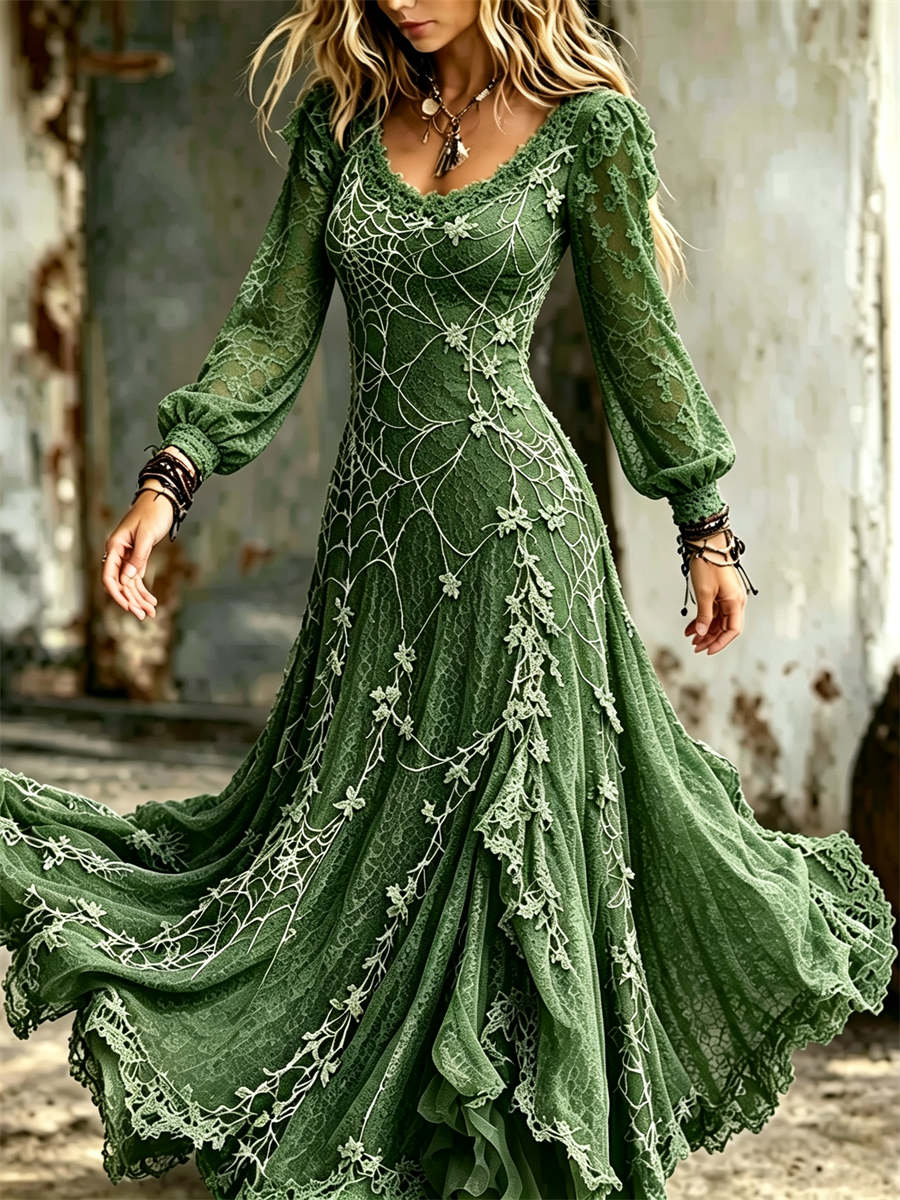 Women's Halloween Spider Web Dress Green