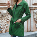Women's Long Trench Jacket with Stand Collar and Zip Front