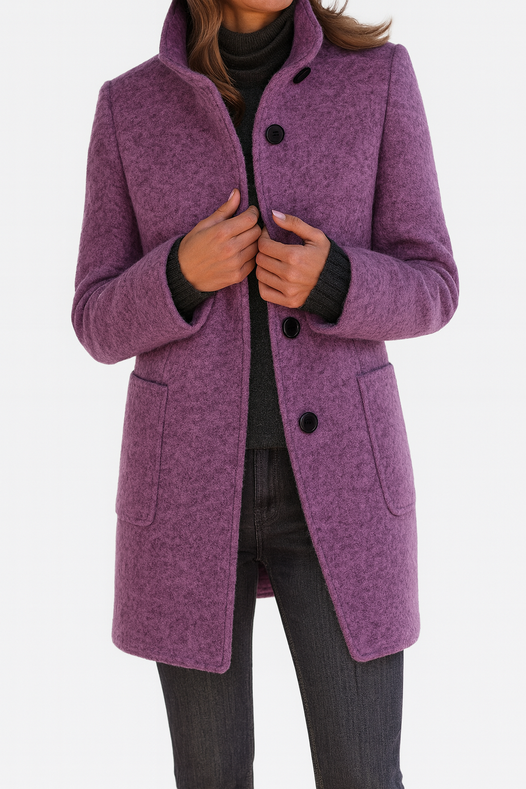 Women's Straight-Cut Button-Front Coat with Notch Collar