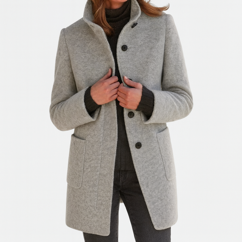 Women's Straight-Cut Button-Front Coat with Notch Collar