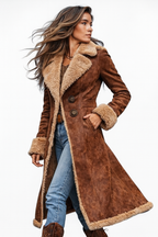 Women's Vintage-Inspired Faux-Suede Long Coat