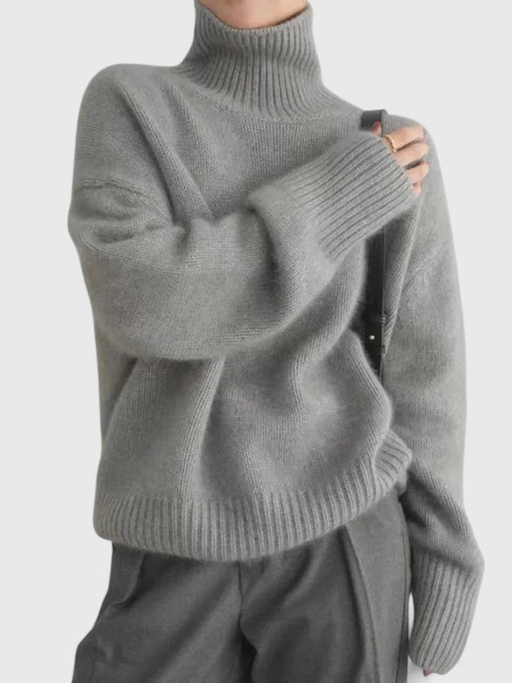 High Collar Knit Pullover - Beige