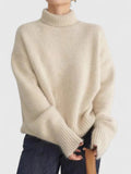 High Collar Knit Pullover - Beige back
