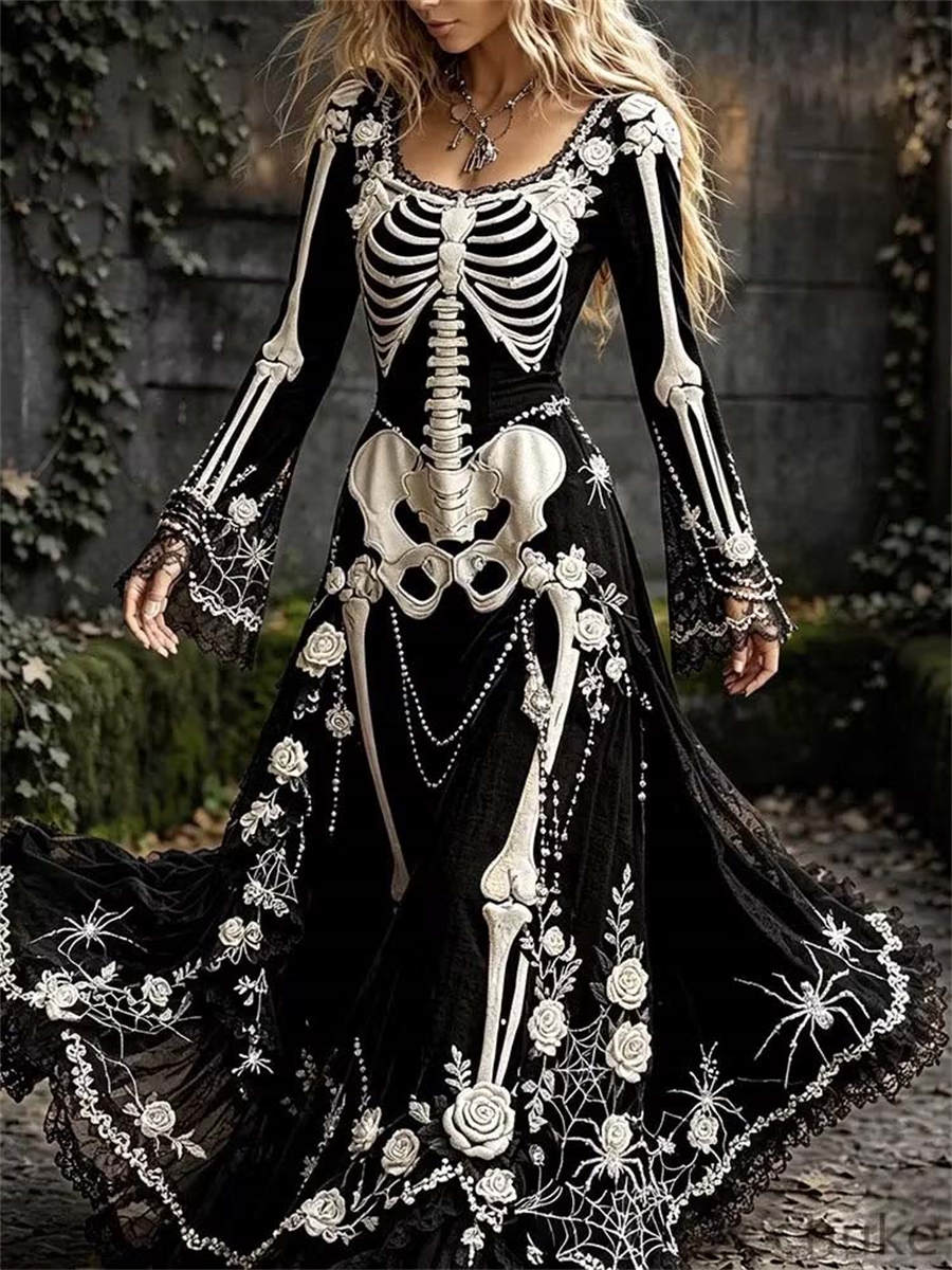 Women's Halloween Skeleton Dress Black