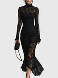Monica Lace Fishtail Maxi Dress Black