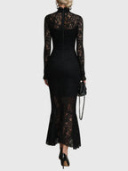 Monica Lace Fishtail Maxi Dress Black Side