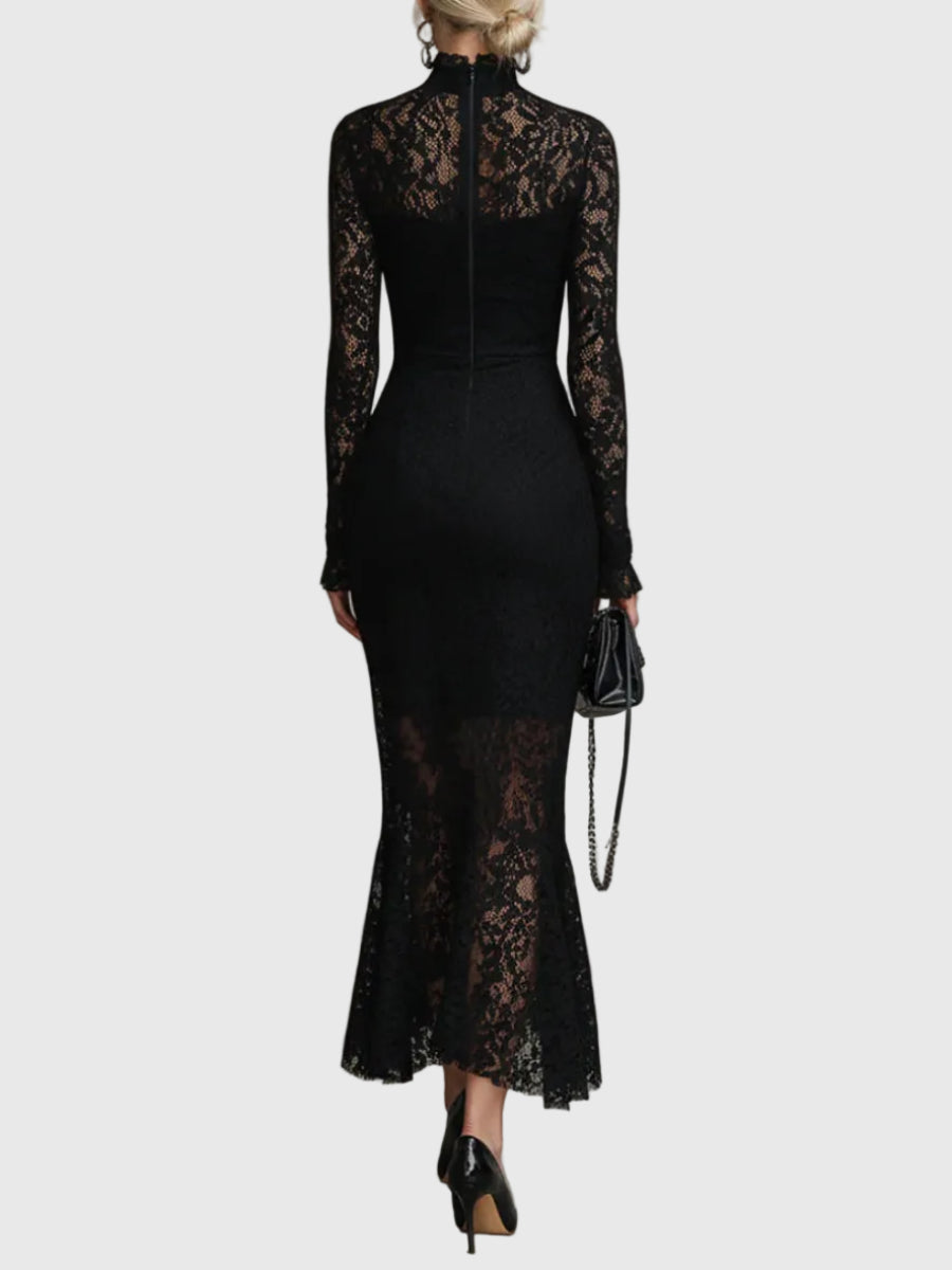 Monica Lace Fishtail Maxi Dress Black Side