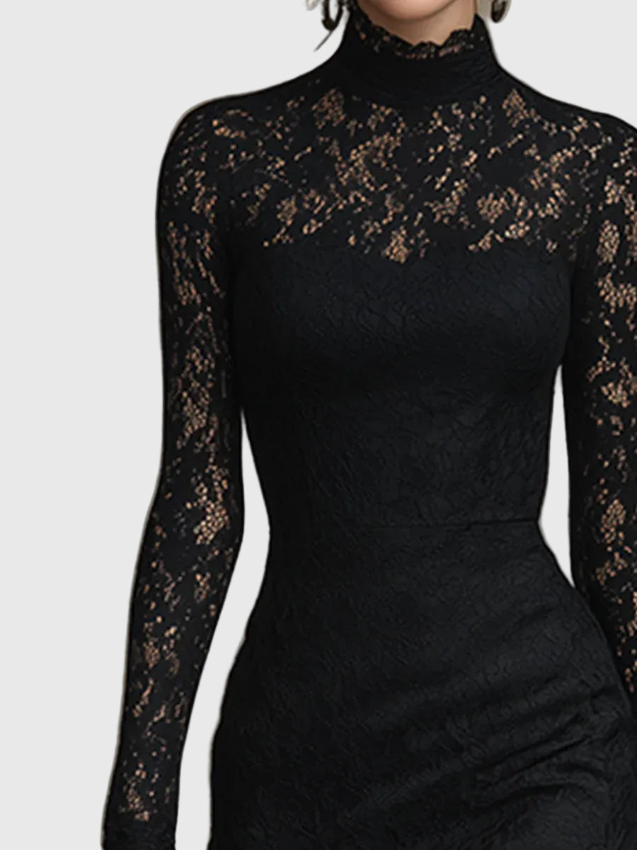 Monica Lace Fishtail Maxi Dress Black Back