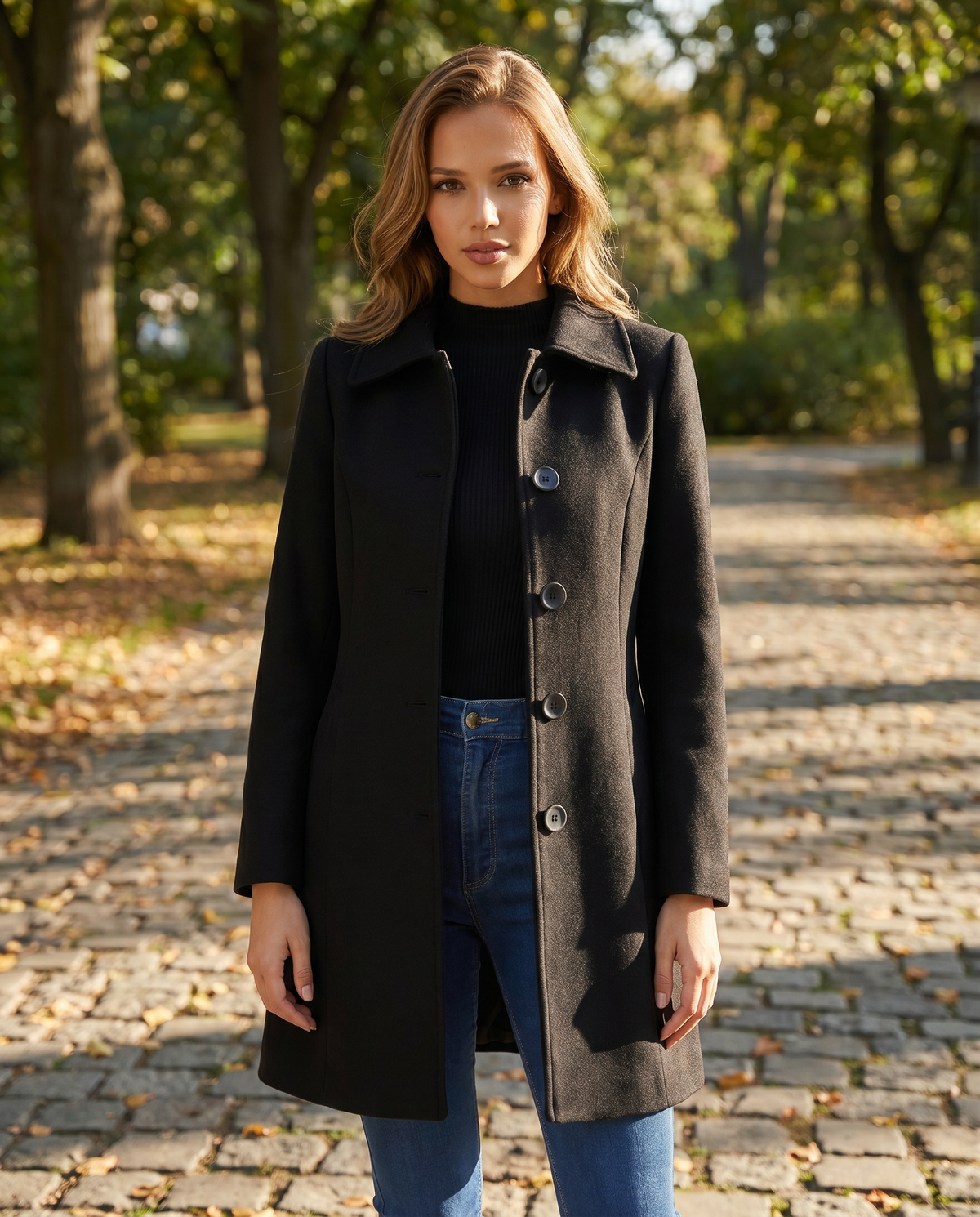 Single-Breasted Trench Coat - Black