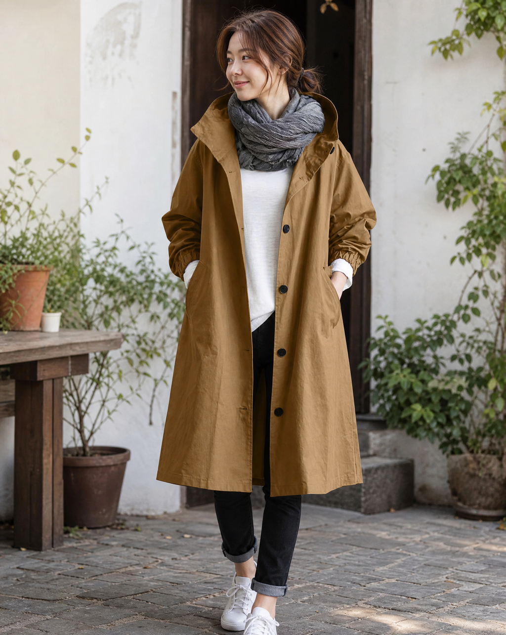Hooded Trench Coat - Pink
